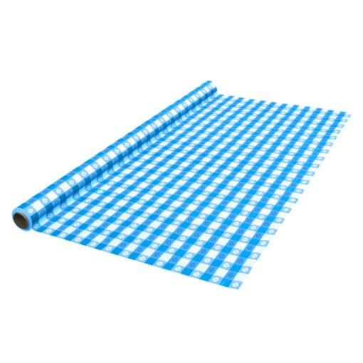 BLUE GINGHAM<br>PLASTIC TABLE COVER ROLL