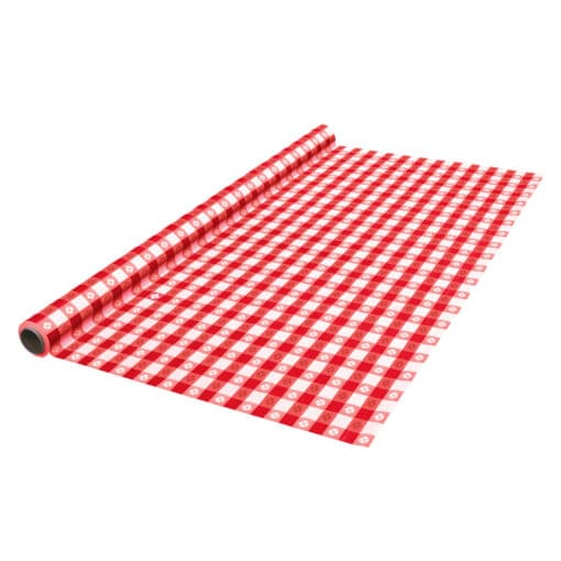 RED GINGHAM<br>PLASTIC TABLE COVER ROLL