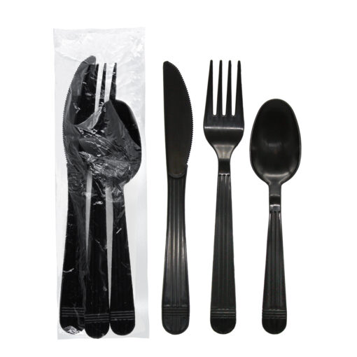 HEAVY WEIGHT PP CUTLERY 3PCS SET - BLACK 250 SETS - Image 2
