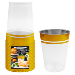 10 OZ. TUMBLERS - CLEAR W/ GOLD RIM 20 CT.