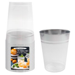 10 OZ. TUMBLERS - CLEAR W/ SILVER RIM 20 CT.