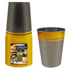 10 OZ. TUMBLERS - BLACK W/ GOLD RIM 20 CT.