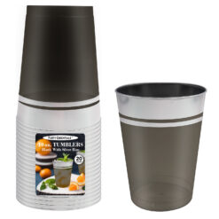 10 OZ. TUMBLERS - BLACK W/ SILVER RIM 20 CT.
