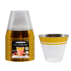 9 OZ. TUMBLERS - CLEAR W/ GOLD RIM 20 CT.