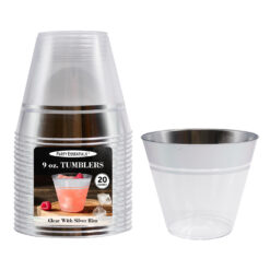 9 OZ. TUMBLERS - CLEAR W/ SILVER RIM 20 CT.
