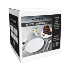 DIVINE DINNERWARE KIT WHITE W/ SILVER RIM FOR 24 GUESTS 96 PCS