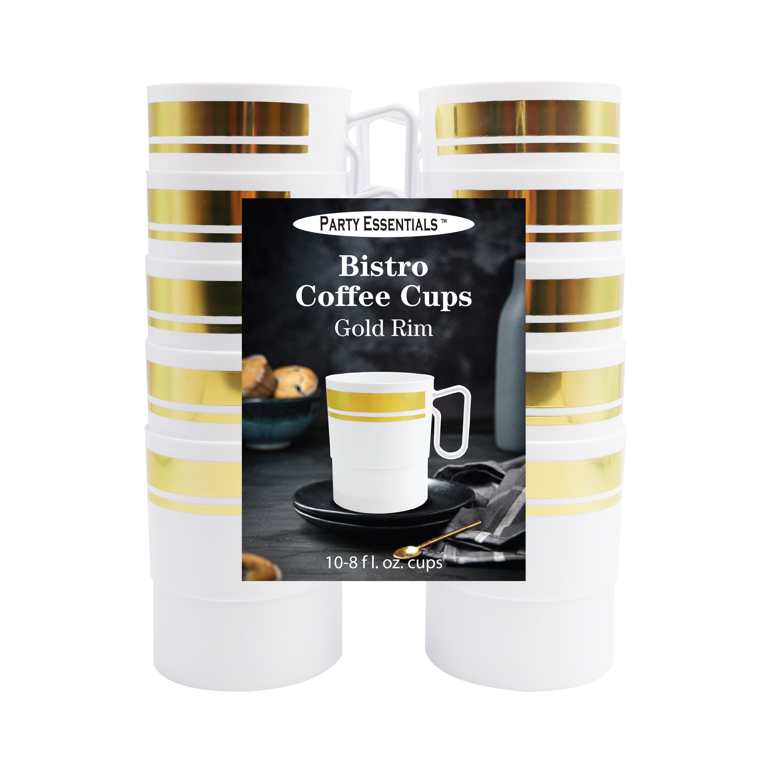 WHITE & GOLD BISTRO COFFEE CUP<BR>8 OZ - 10 COUNT